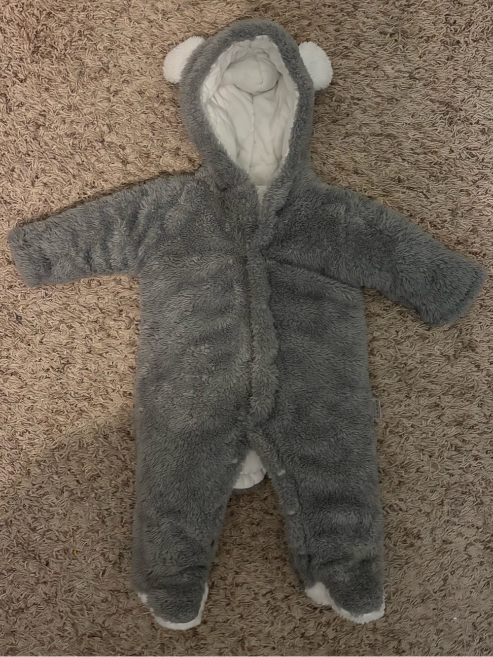 Cozy Grey Fleece Baby One-Piece Hooded Bunting Size 6M